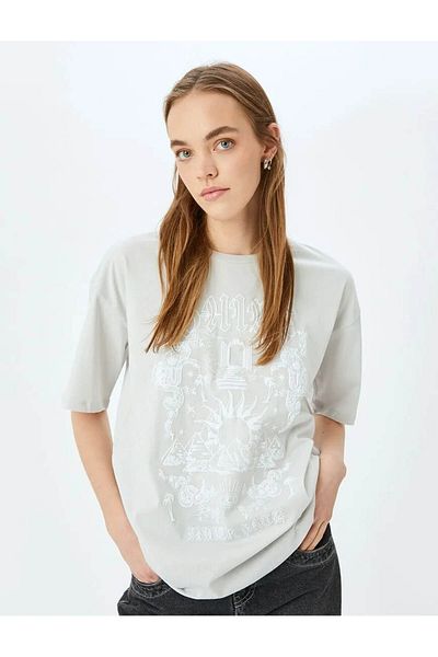 Koton Printed Comfortable Fit Short Sleeve Crew Neck T-Shirt