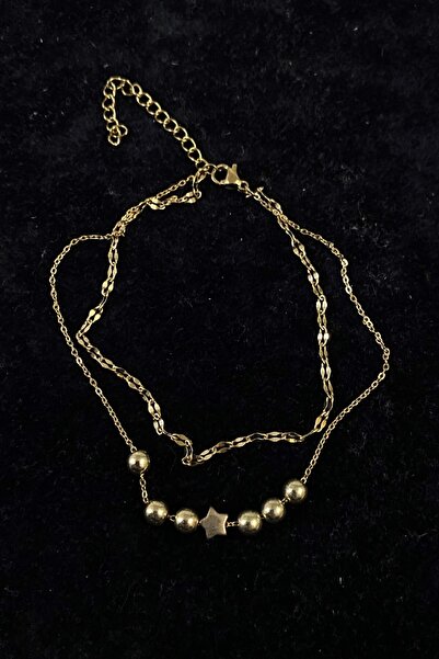 X-Lady Accessories Altın Renk Küre Yıldız Model Singapur Ve Sf Zincir Çelik Halhal - 3248