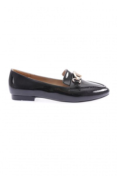 DGN Women's V Buckle Loafer Black Wrinkled Patent Leather 26521085