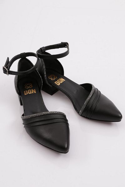 DGN 591 Women's Black Ballerinas - Ankle Tie, Side Open