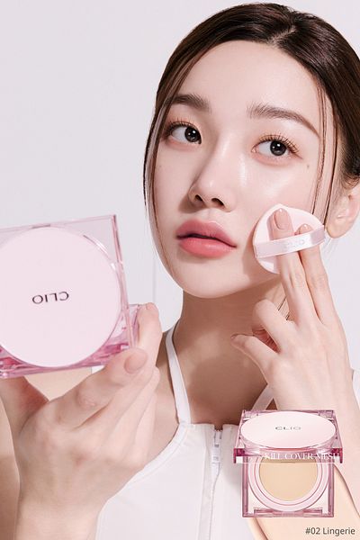 CLIO CLIO Kill Cover Mesh Glow Cushion - ترطيب مكثف، لامع، إعادة تعبئة Spf50+PA++++ (مجموعة ملابس داخلية مكونة من قطعتين)