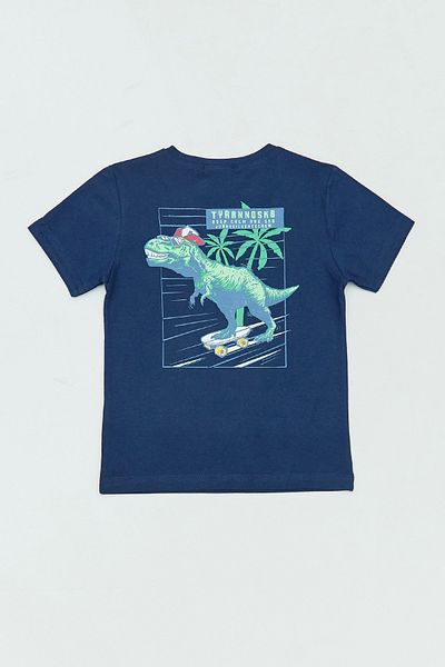Fulla Moda 100% Cotton Boy's T-Shirt with Dinosaur Print on the Back