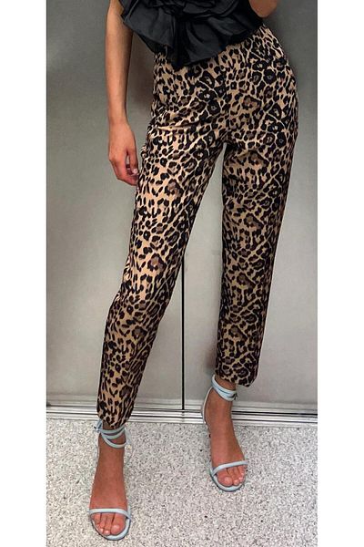 RACE FASHİON Pantaloni leopard cu talie înaltă cu detaliu de clemă Rc4002