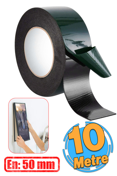 Badem10 Çift Taraflı Köpük Sünger Bant Eva Montaj Bandı Siyah 50 mm x 10 Metr...