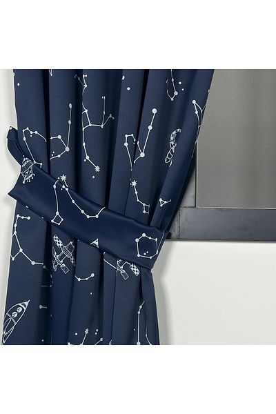 Belle Cose Space Star Astronaut Patterned Children's Room Blackout Blackout Background Curtain