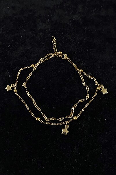 X-Lady Accessories Altın Renk Yıldız Model Singapur Ve Top Zincir Çelik Halhal - 3250