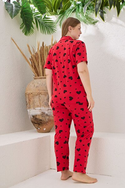 pijamacity Kadın Pamuklu Önden Düğmeli Kısa Kollu Pijama Takımı