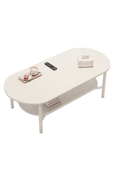 sharpdo Minimalist Cream Style Oval Coffee Table for Small Apartments