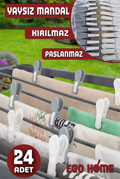 ego home 24 Adet Yaysız Mandal Modern Iz Yapmaz Kırılmaz Yaysız Çamaşır İpi Mandalı Süper Güçlü Iz Yapmaz