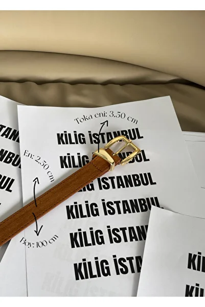 KİLİGİSTANBUL Brax Square Buckle Brown Suede Belt 100 cm
