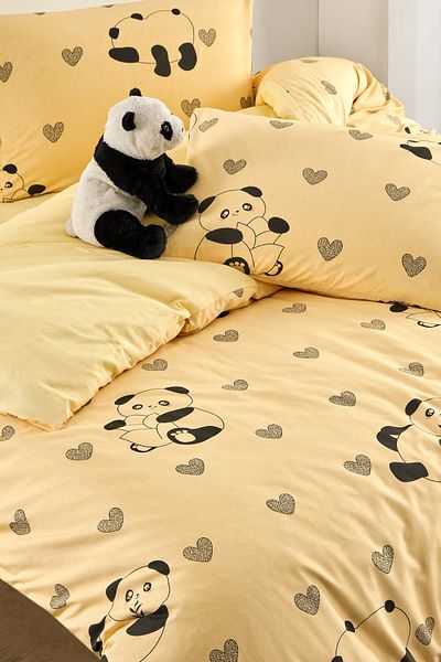 Valezium Sada povlečení na přikrývku Žlutá Panda – 160x220 povlak na přikrývku a 1 povlak na polštář