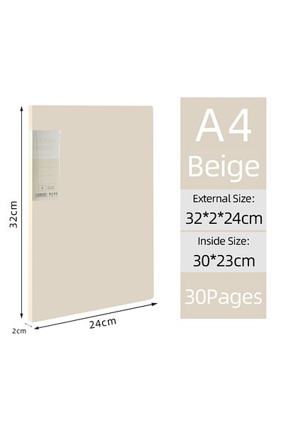 Choice beige-30Pages KOBEST 20/30/40/60 Pages A4 Side Transparent Thickening Folder High Quality Multi-laye