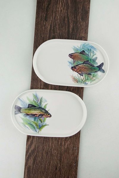 Bursa Porselen Dekor Fish & Sea 2 Piece Porcelain Appetizer Plate
