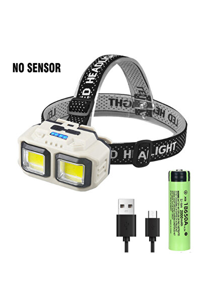 Choice مصباح أمامي قوي بدون مستشعر COB LED مزود بمنفذ USB وبطارية 18650 ومقاو...