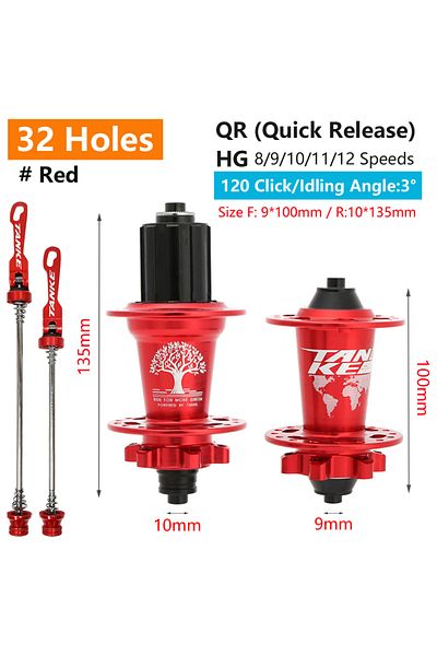 TANKE 32H Red QR TANKE 120 Click Hub 6 Bearing MTB Mountain Bike Hub Front Rear Thru HG 28 32 36 Holes Dis