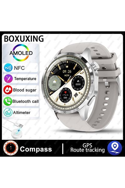 BOXUXING NFC GT4 Pro Silver For Huawei Smart Watch Men Watch 4 Pro AMOLED HD Screen Bluetooth Call NFC Health
