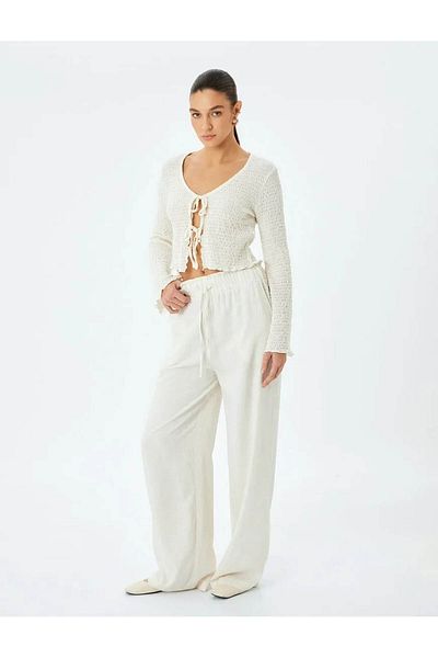 Koton Linen Viscose Beige Women's Trousers with Pockets 5Sak40026Pw