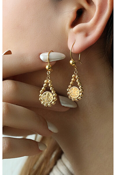 Kuyumcum 22 Ayar Altın Mini Dorikalı Tuğra Küpe