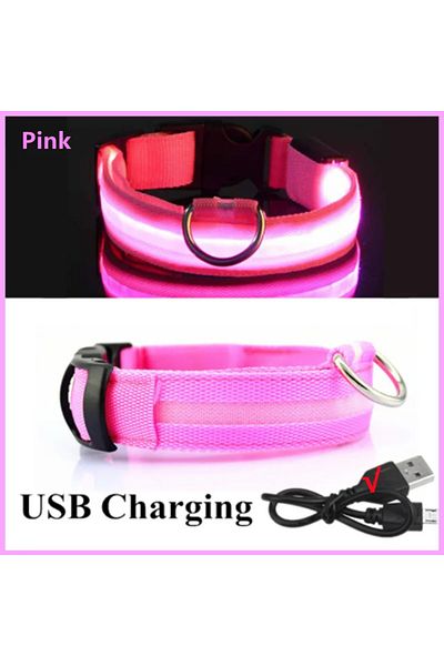 Choice XL 42-56 CM Pink USB Charging 3 Modes Dog Luminous Charge Collar Led Usb Cat Dogs Collars Detachable