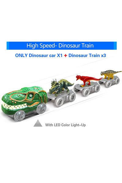 Choice Only TrainX3 Dinosaur Toys-Magical Train Track Racing Toy Bend Flexible Race Track Flash Light Car E