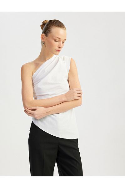 Koton Asymmetrical Single Shoulder Blouse with Cotton Drape Detail