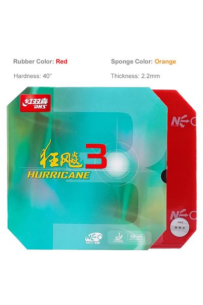Choice مطاط تنس الطاولة الاحترافي اللاصق باللون الأحمر H40 T2.2 الأصلي من DHS Neo Hurricane 3 مع