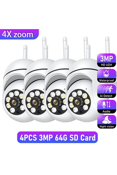 Choice Au Plug 4pcs 3mp 64g Sd Card Outdoor 3mp Surveillance Camera Cctv Ip Wifi Camera Waterproof External