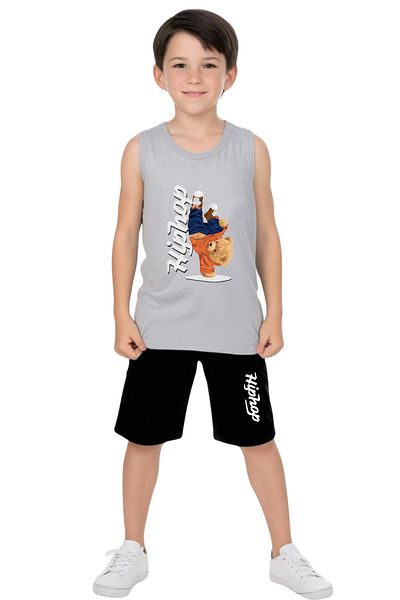 panios kids Takla Teddy Bear Printed Boys' Sling T-Shirt and Shorts Bottom-Top Set