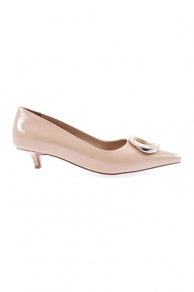 DGN 23y6120-23y Nude Wrinkled Patent Leather - Women's Round Metal Accessory Pointed Toe Short Heel Shoes