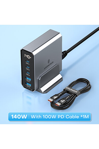 Choice شاحن سريع ASOMETECH 140 وات GaN USB Type C مع كابل PD ومقبس الاتحاد ال...