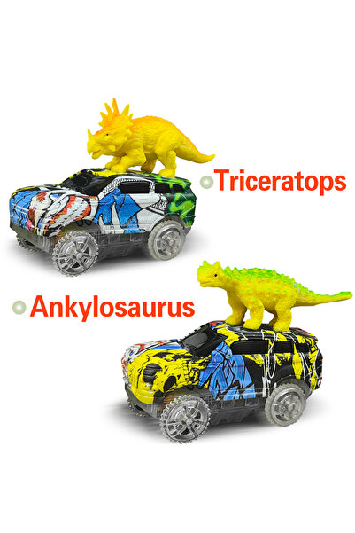 Choice5 مجموعة سيارة سباق كهربائية سحرية مكونة من قطعتين على شكل ديناصور متسل...