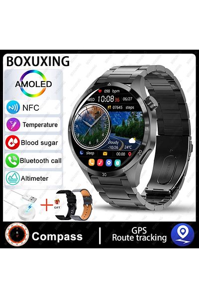 BOXUXING NFC GT4 Pro Black steel For Huawei Smart Watch Men Watch 4 Pro AMOLED HD Screen Bluetooth Call NFC H