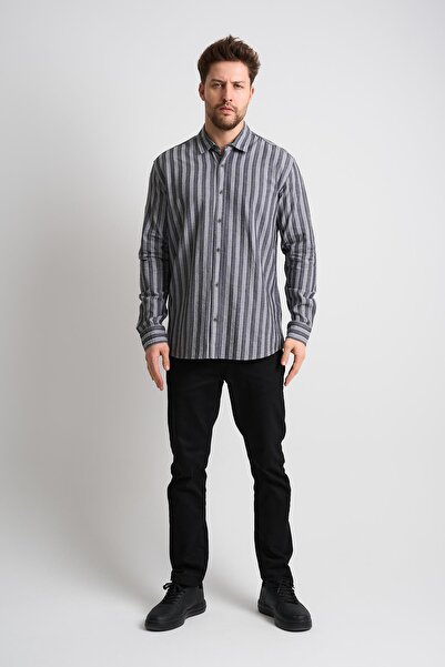 ALEXANDERGARDI Ριγέ μακρυμάνικο ανδρικό λινό πουκάμισο (EG-1866)