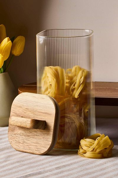 Perotti Acacia 1600 ml Acacia Vacuum Lid Borosilicate Square Glass Jar 10X20 cm