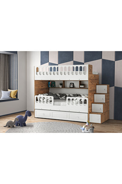 miracool Panjur Ranza / Çam-beyaz / Ücretsiz Kurulum / 3 Yatak Bölümü / Dolaplı Merdiven / %100 MDF