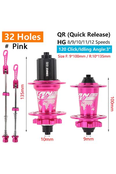 TANKE 32H Pink QR TANKE 120 Click Hub 6 Bearing MTB Mountain Bike Hub Front Rear Thru HG 28 32 36 Holes Di