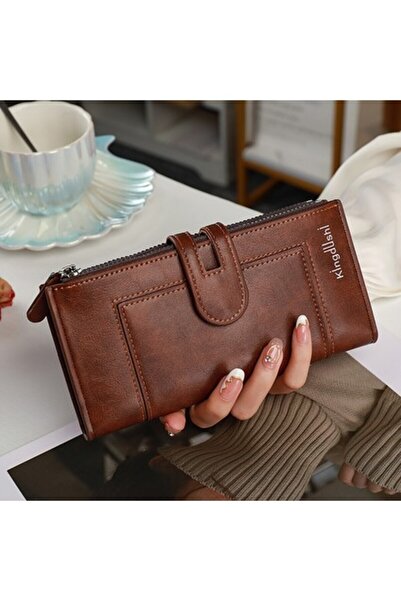 Buldug محفظة نسائية طويلة ذات طيّتين بسحاب مسطح مسطح متعدد البطاقات