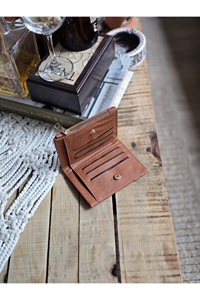 Moom Bag Women's Tan Woven Pattern Square Card Holder Detailed Wallet