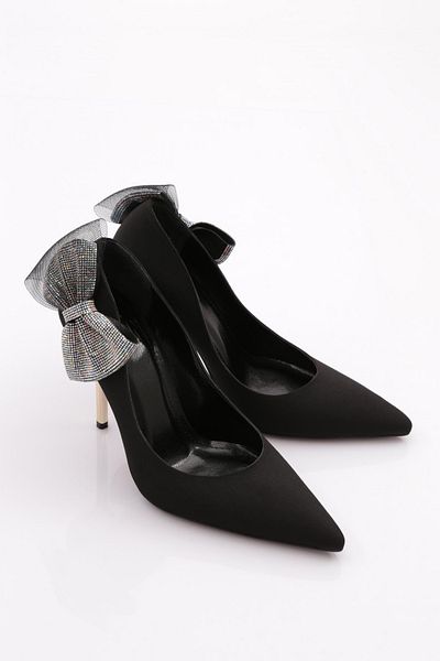 DGN Black Satin Women's Heeled Shoes - 56513557