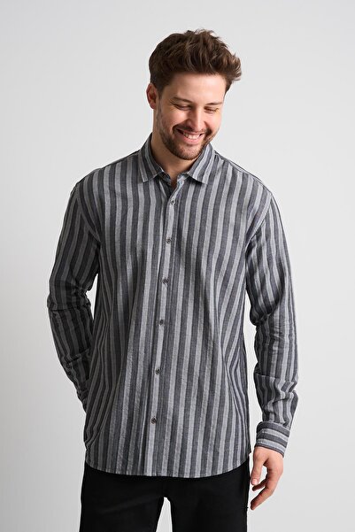 ALEXANDERGARDI Ριγέ μακρυμάνικο ανδρικό λινό πουκάμισο (EG-1866)