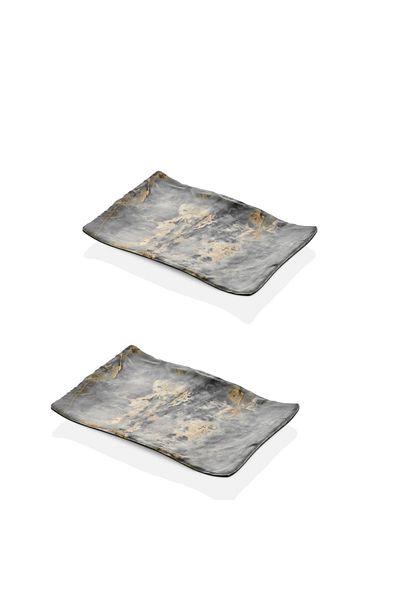 Külsan Melamine Serving Plate Set 2 Pcs Marble Color Size 34 Cm