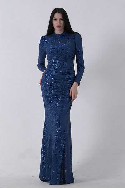 Feminist Crew Neck Sequined Slit Evening Dress