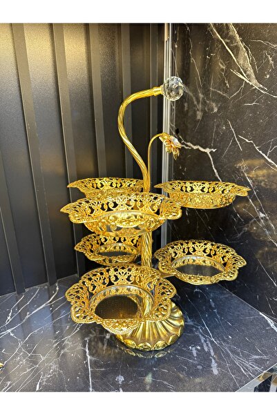 ZEKİ HEDİYELİK Çift Katlı Gold Şekerlik – Zarif Metal Sunum Ve Ikramlık