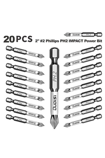 choice2 20pcs 50mm/2Inch Phillips PH2 Impact Screwdriver Bit - Perfect for Pl...