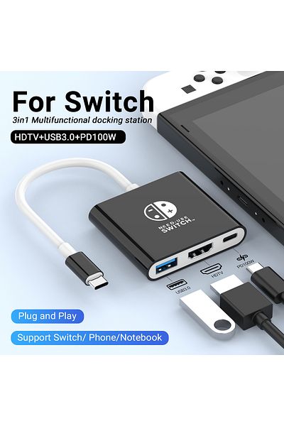 Choice black and white Portable Nintendo Switch Docking Station TYPE-C Hub with HDMI and USB 3.0 Perfect fo