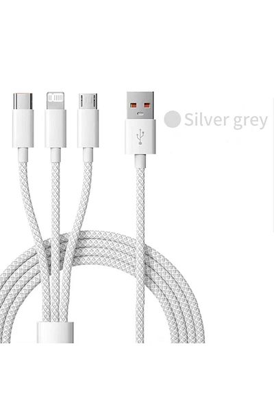 Choice كابل USB Type C أبيض بطول 1.2 متر، 6 أمبير، 3 في 1، كابل شحن فائق السرعة بقوة 66 واط، مناسب لهواتف هواوي وشاومي وسامسونج وأوبو