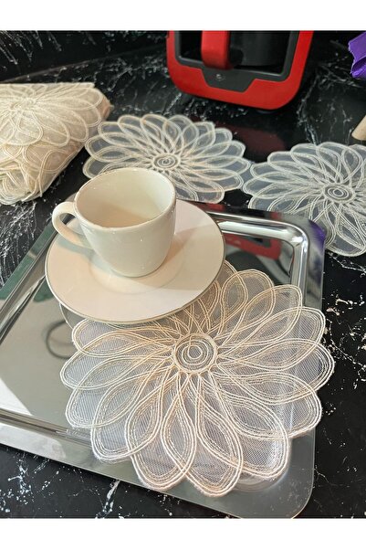 Butik Kahve kokteyl sunumluk altı adet imza tekstil Floş desen Aplik Runner