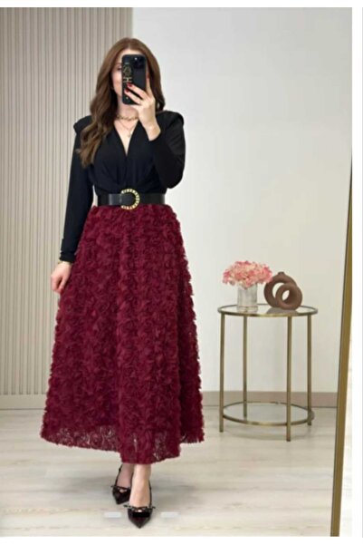 POLANGEL Kadın Güllü  Uzun etek   3 boyutlu  Tasarım