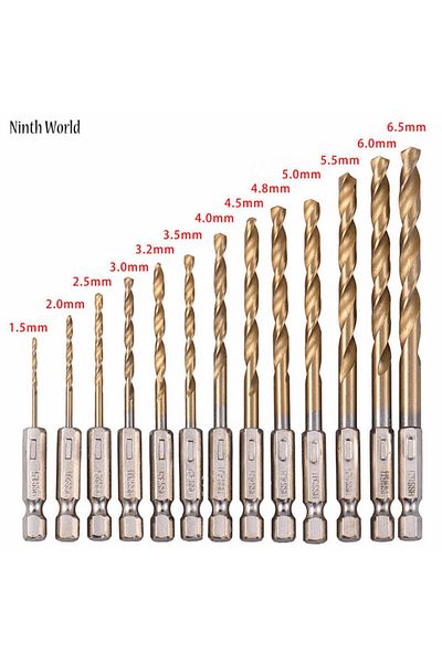 Choice 13pcs/lot High Speed Steel Hss Titanium Coated Drill Bit Set 1/4 Hex Shank 1.5-6.5mm Tungsten Car...