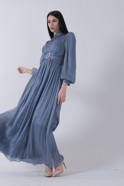 Feminist Belt Buckle Accessory Crew Neck Hijab Evening Dress Indigo 6502493